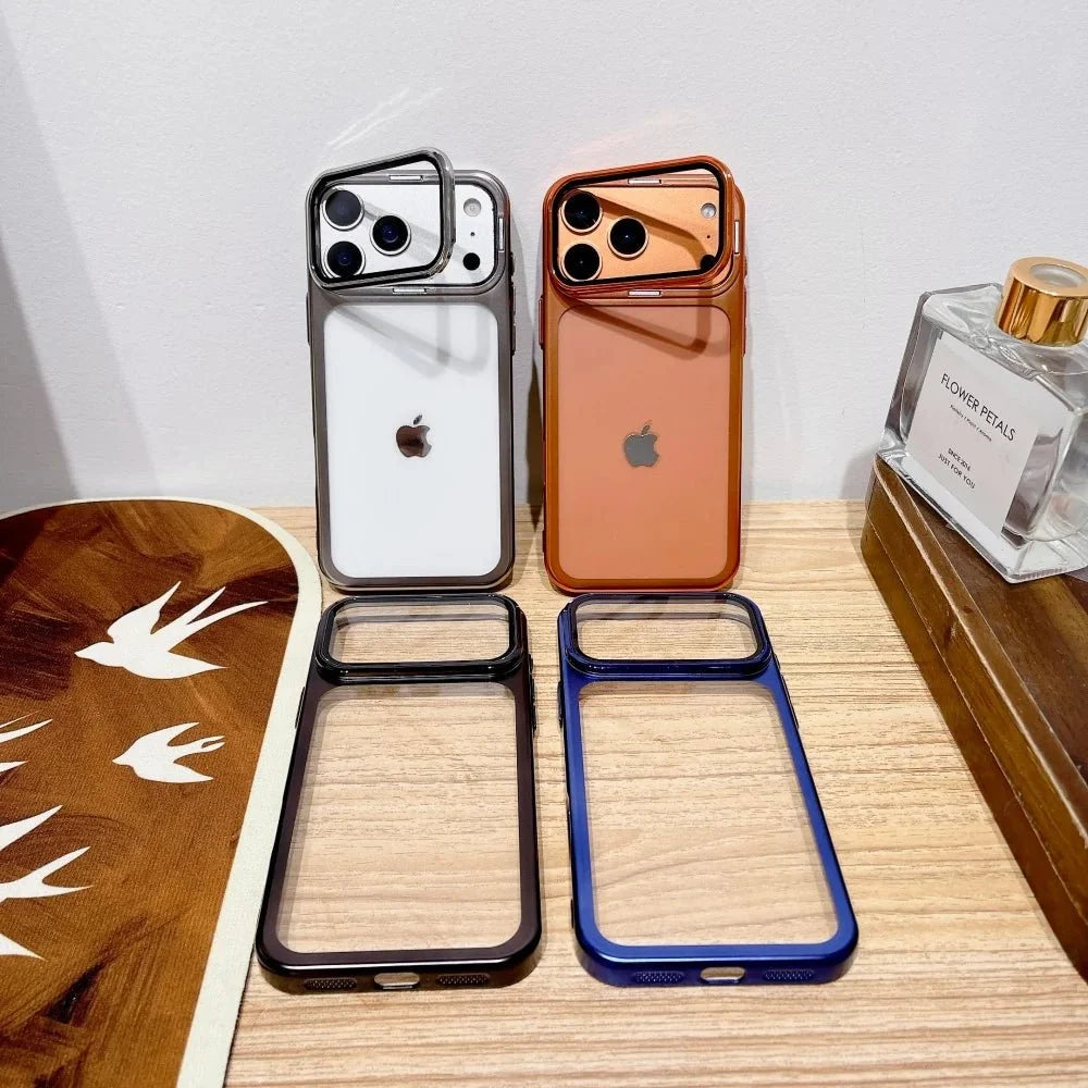 Phone Case Clear Foldable Stand Glass Camera Protection