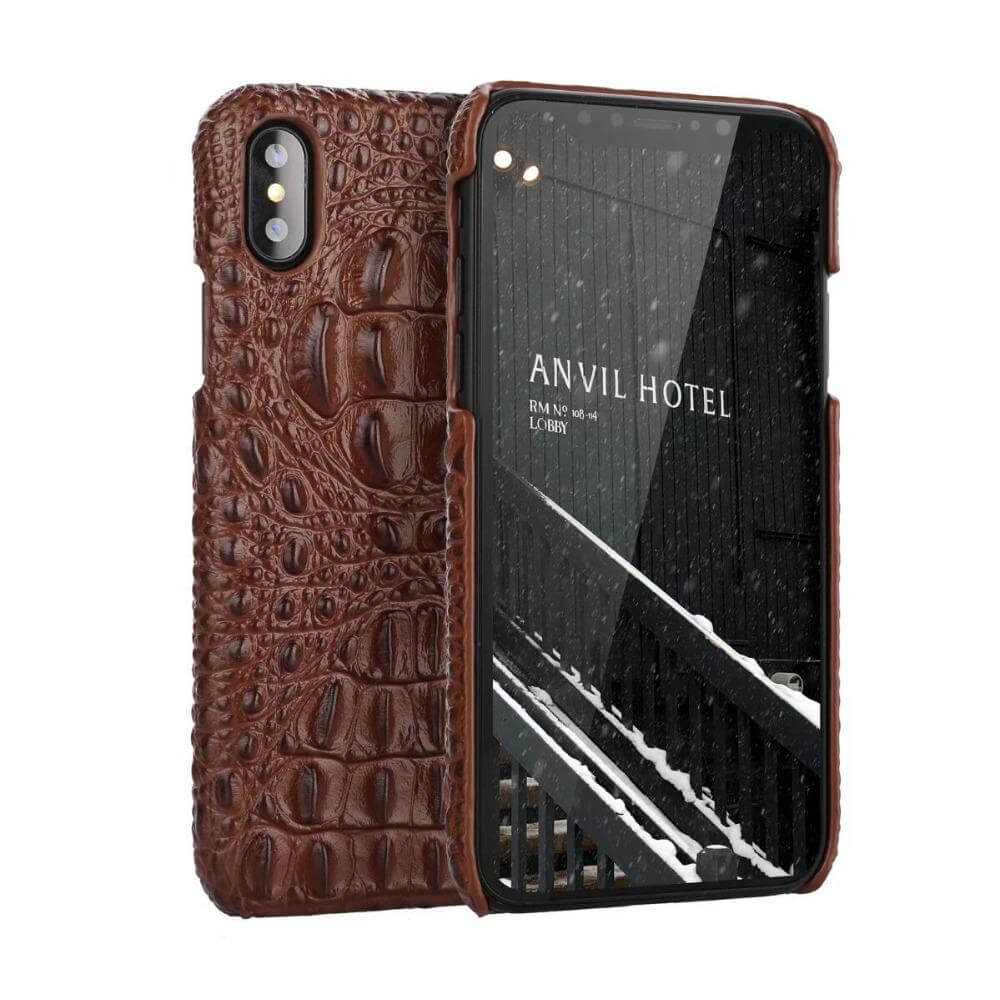 Phone Case Genuine Leather 3D Crocodile Pattern iPhone Compatible