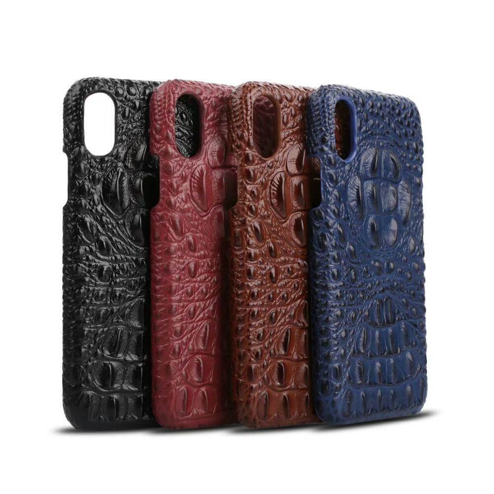 Phone Case Genuine Leather 3D Crocodile Pattern iPhone Compatible