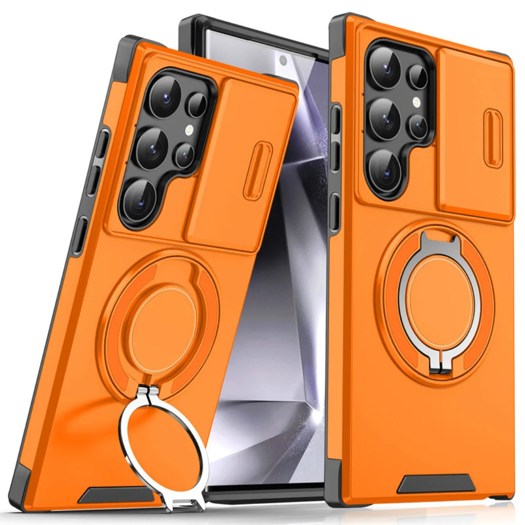 Phone Case Shock-Absorbing Sliding Camera Cover Rotating Ring Stand