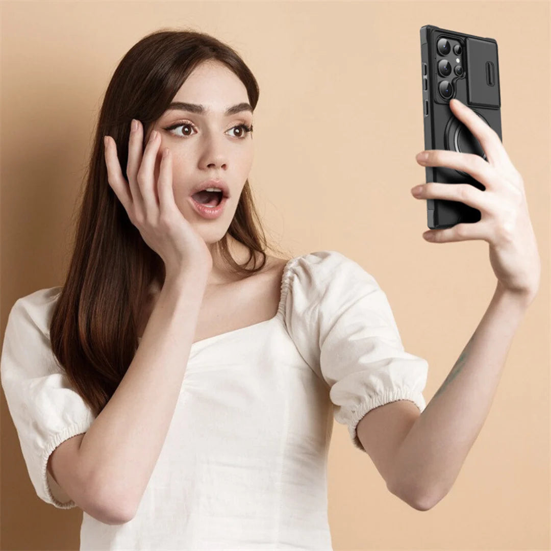 Phone Case Shock-Absorbing Sliding Camera Cover Rotating Ring Stand