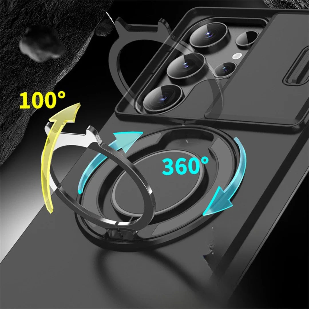 Phone Case Shock-Absorbing Sliding Camera Cover Rotating Ring Stand