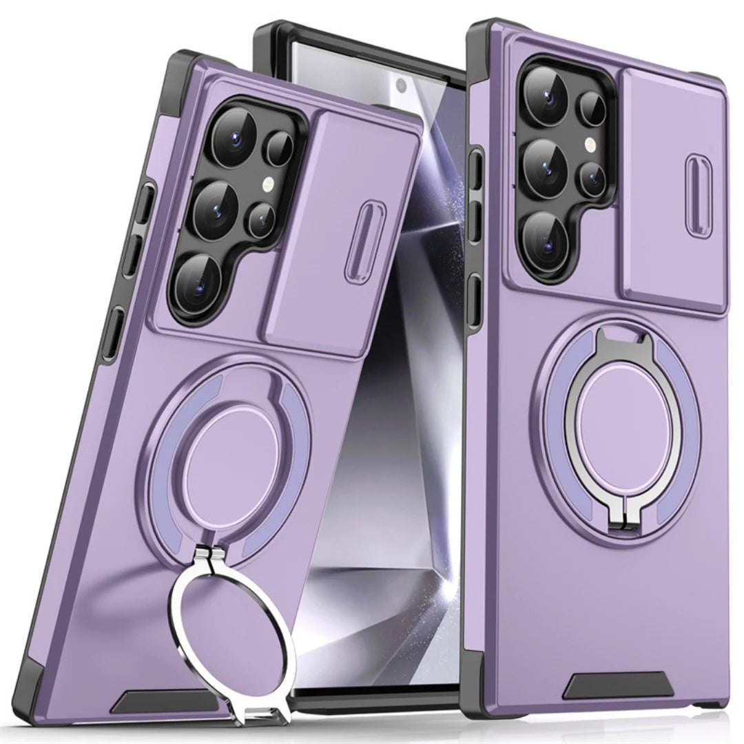 Phone Case Shock-Absorbing Sliding Camera Cover Rotating Ring Stand