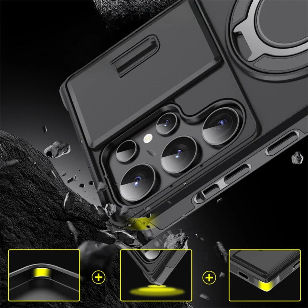 Phone Case Shock-Absorbing Sliding Camera Cover Rotating Ring Stand