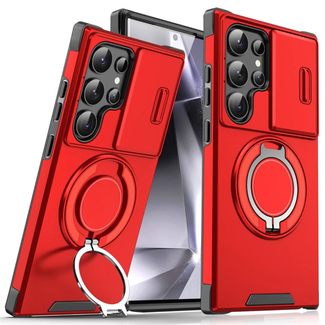 Phone Case Shock-Absorbing Sliding Camera Cover Rotating Ring Stand