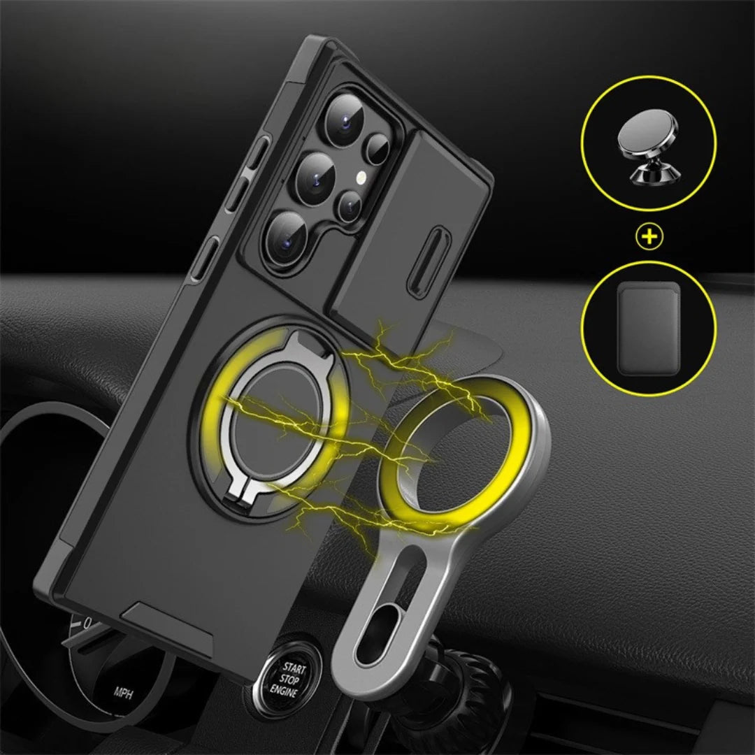 Phone Case Shock-Absorbing Sliding Camera Cover Rotating Ring Stand