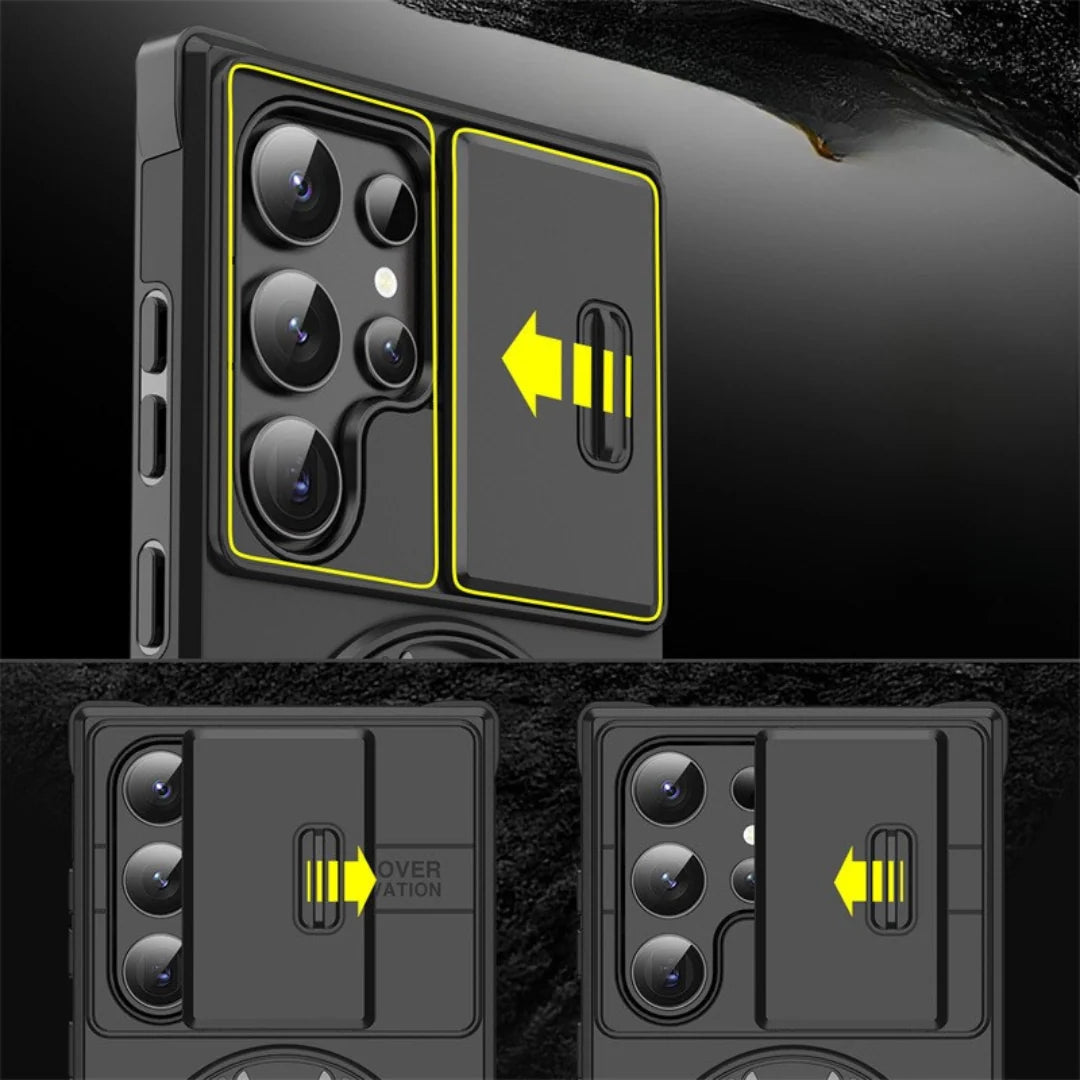 Phone Case Shock-Absorbing Sliding Camera Cover Rotating Ring Stand