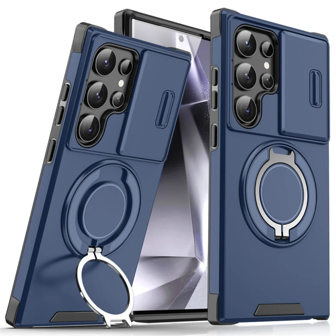Phone Case Shock-Absorbing Sliding Camera Cover Rotating Ring Stand