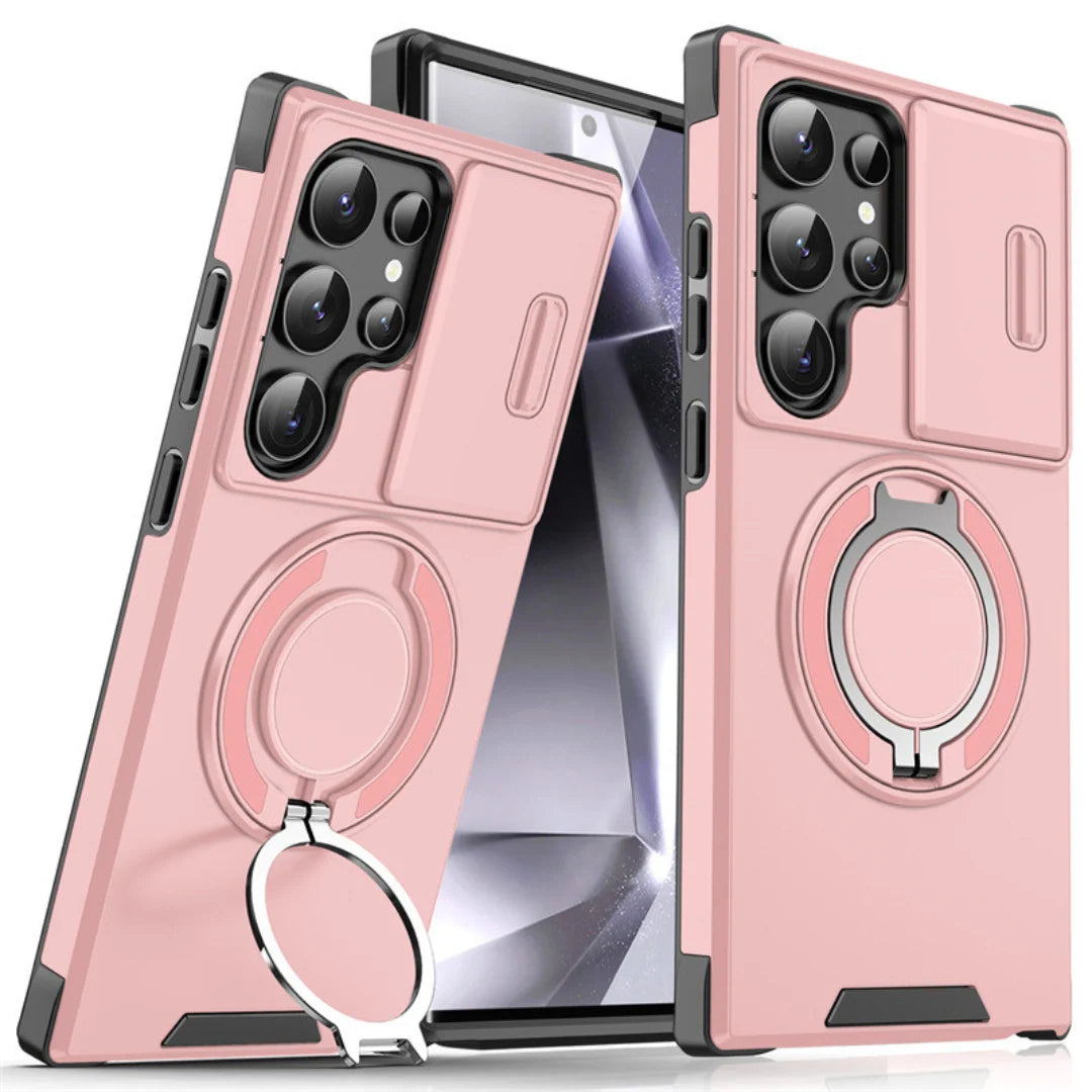 Phone Case Shock-Absorbing Sliding Camera Cover Rotating Ring Stand
