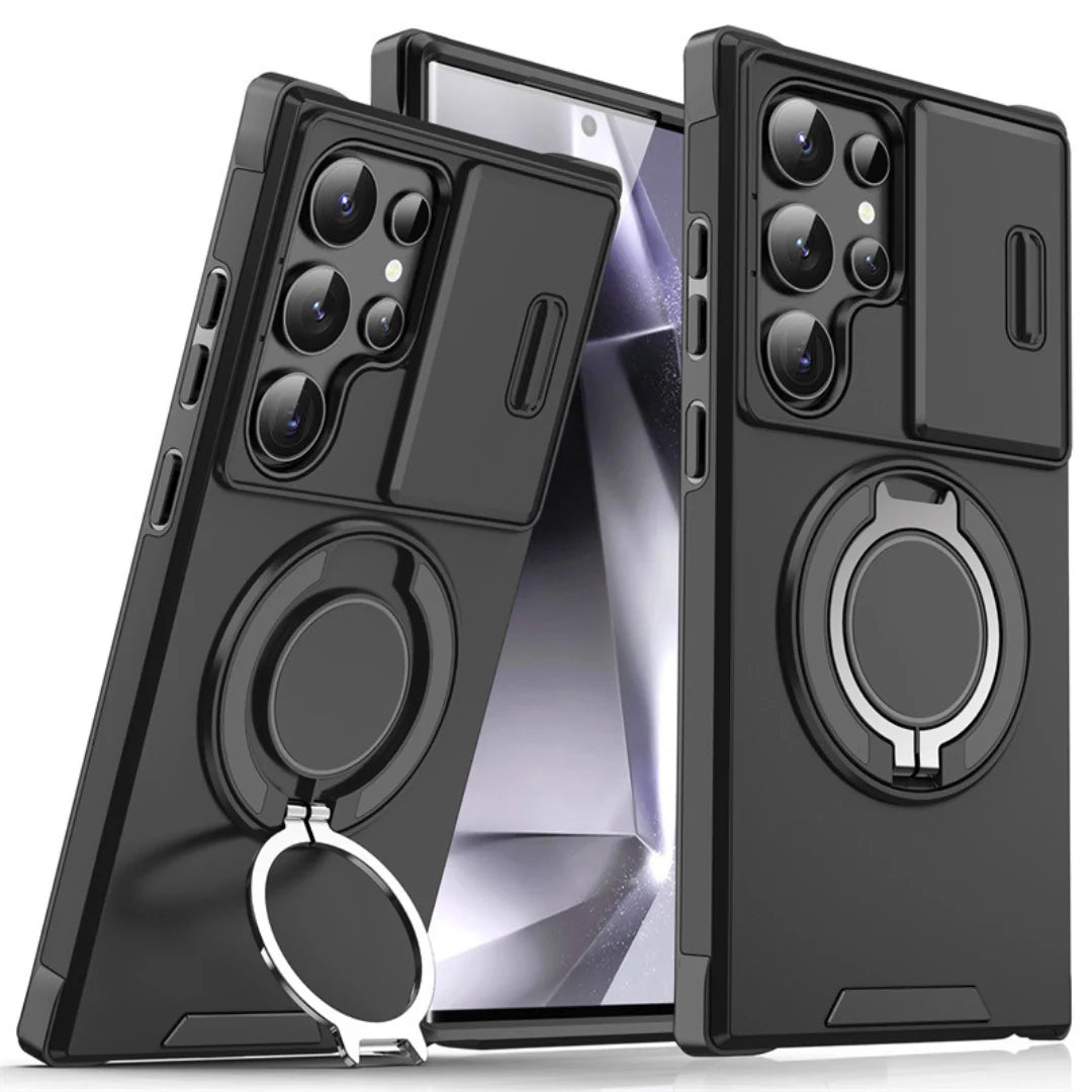 Phone Case Shock-Absorbing Sliding Camera Cover Rotating Ring Stand