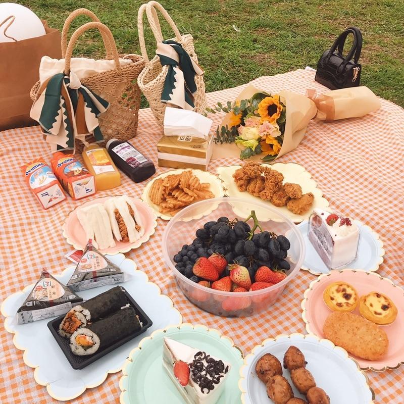 Picnic Blanket Orange Gingham Tablecloth Use