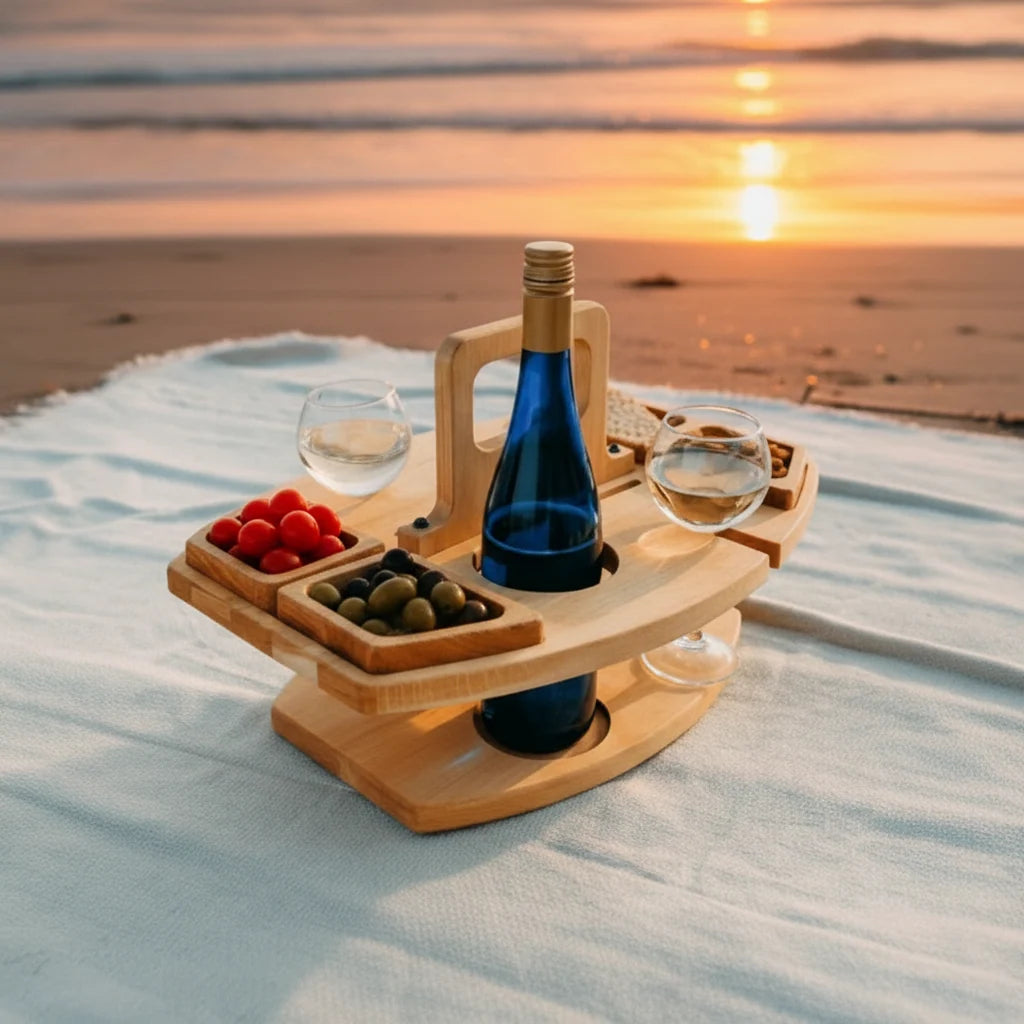 Picnic Table Natural Wood Divided Compartments Portable Design