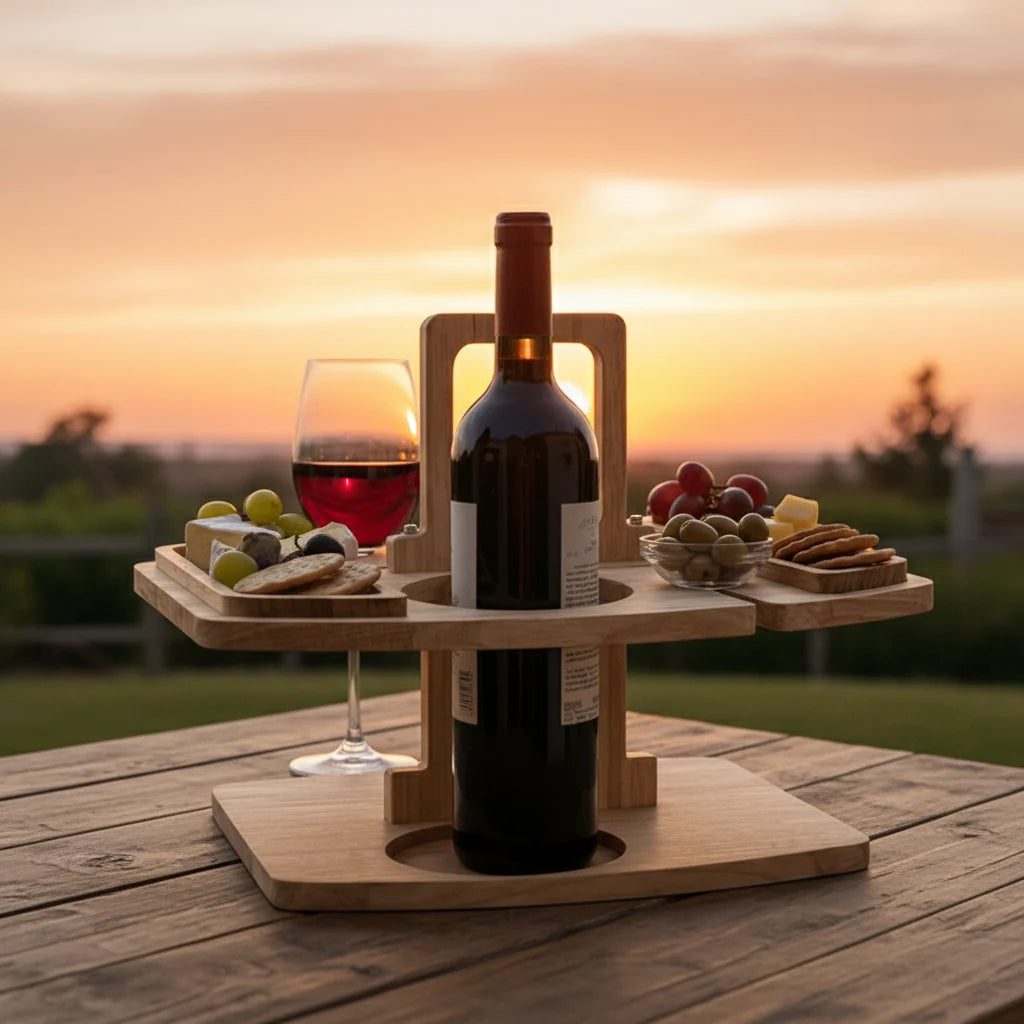 Picnic Table Natural Wood Divided Compartments Portable Design