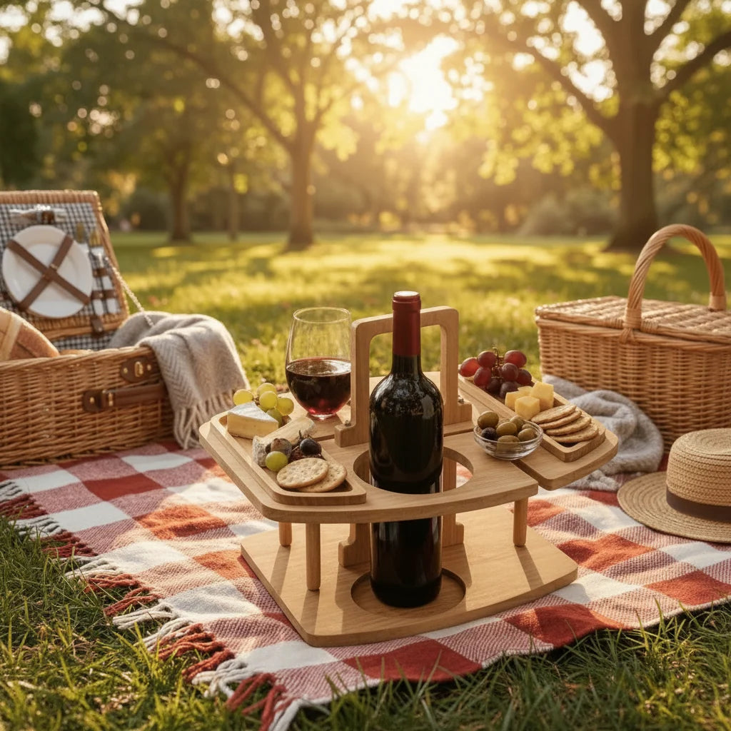Picnic Table Natural Wood Divided Compartments Portable Design