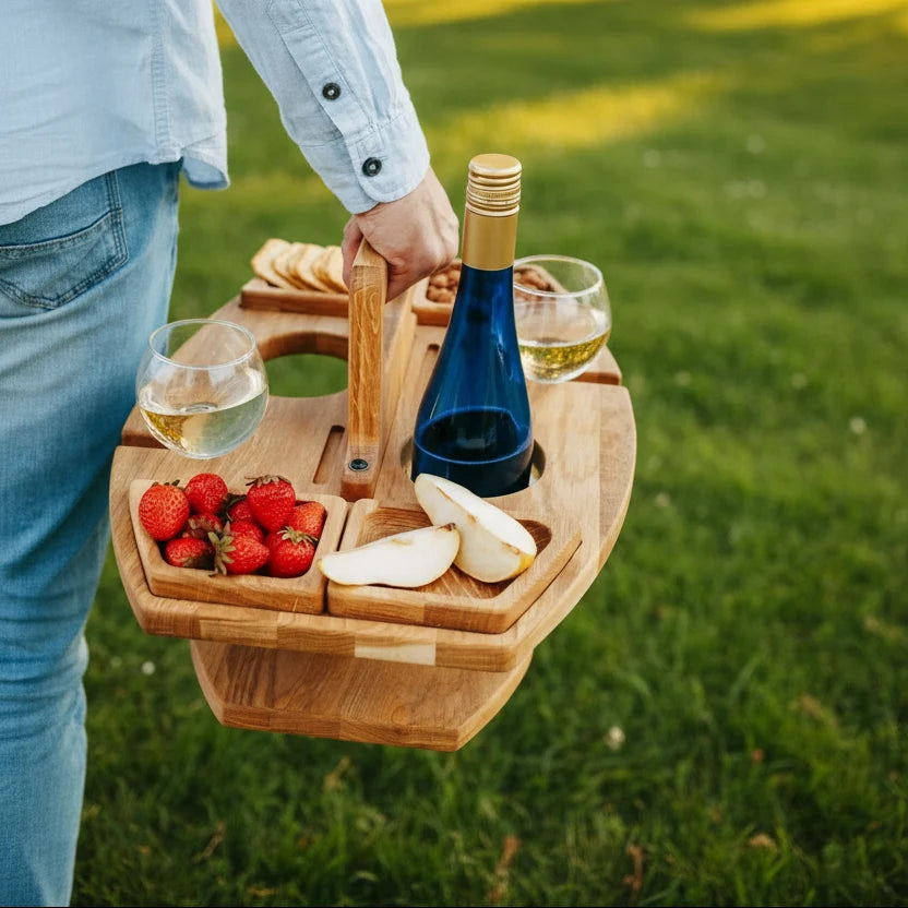 Picnic Table Natural Wood Divided Compartments Portable Design