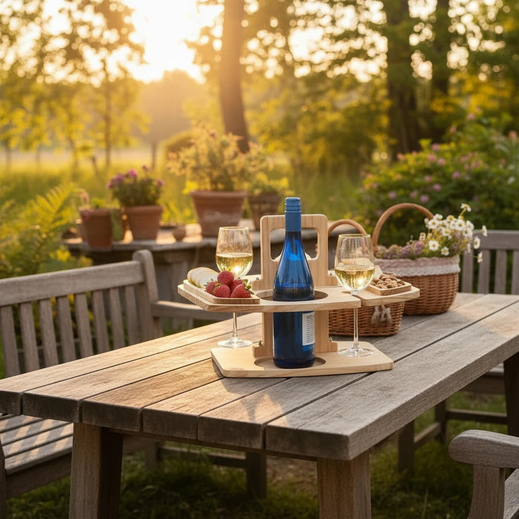 Picnic Table Natural Wood Divided Compartments Portable Design