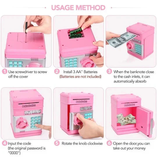 Piggy Bank Automatic Bill Intake Key & Code Lock