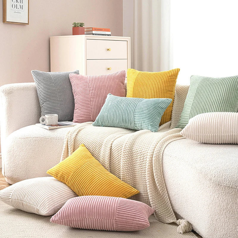 Pillow Cover Corduroy Mixed-Rib Design Concealed Zipper