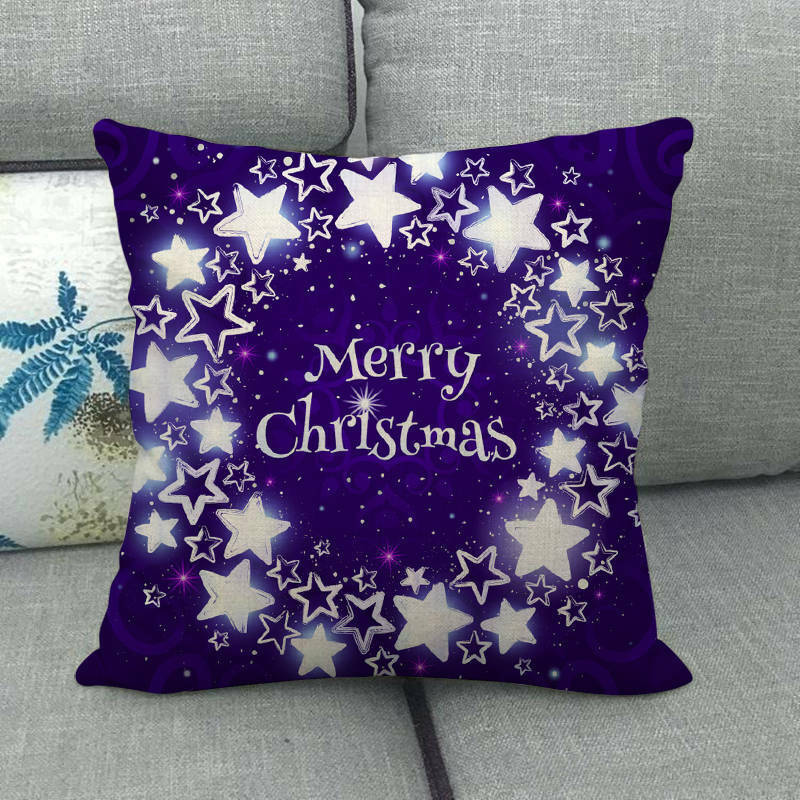 Pillow Cover Cotton Linen Christmas Print Stain-Resistant Hidden Zipper