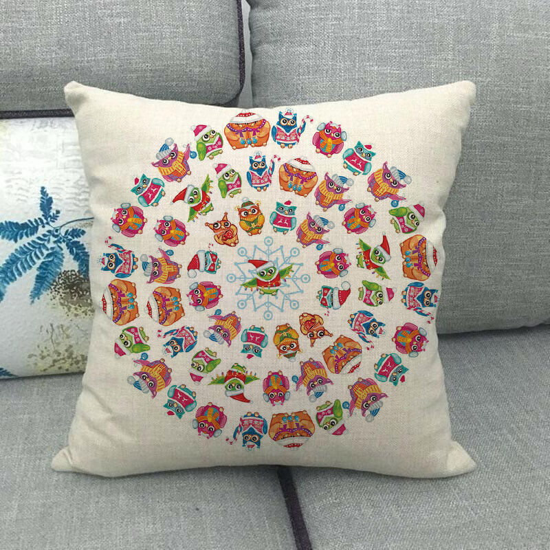 Pillow Cover Cotton Linen Christmas Print Stain-Resistant Hidden Zipper