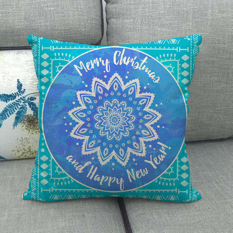 Pillow Cover Cotton Linen Christmas Print Stain-Resistant Hidden Zipper