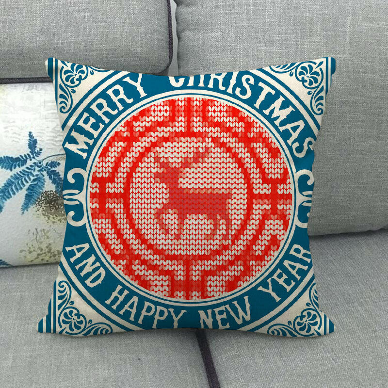 Pillow Cover Cotton Linen Christmas Print Stain-Resistant Hidden Zipper