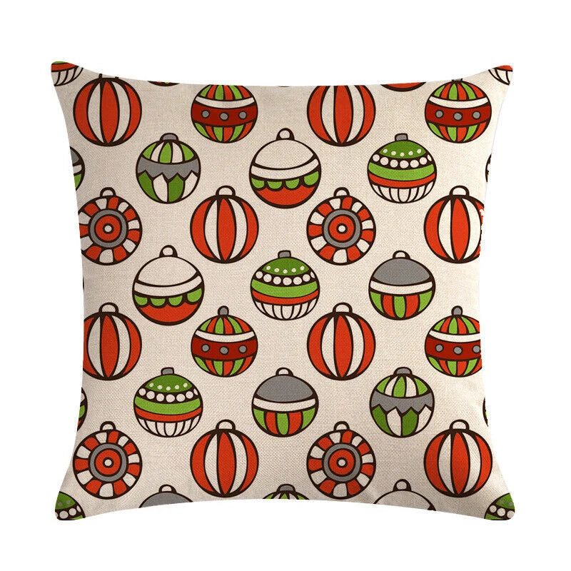 Pillow Cover Cotton Linen Christmas Print Stain-Resistant Hidden Zipper