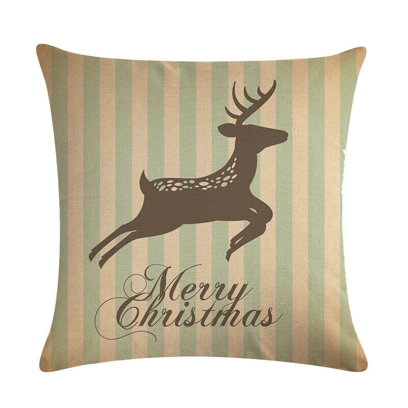 Pillow Cover Cotton Linen Christmas Print Stain-Resistant Hidden Zipper