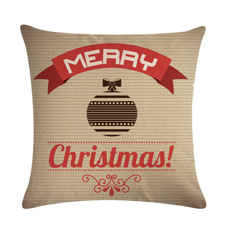 Pillow Cover Cotton Linen Christmas Print Stain-Resistant Hidden Zipper