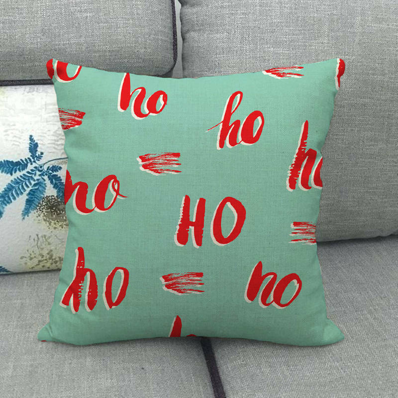 Pillow Cover Cotton Linen Christmas Print Stain-Resistant Hidden Zipper