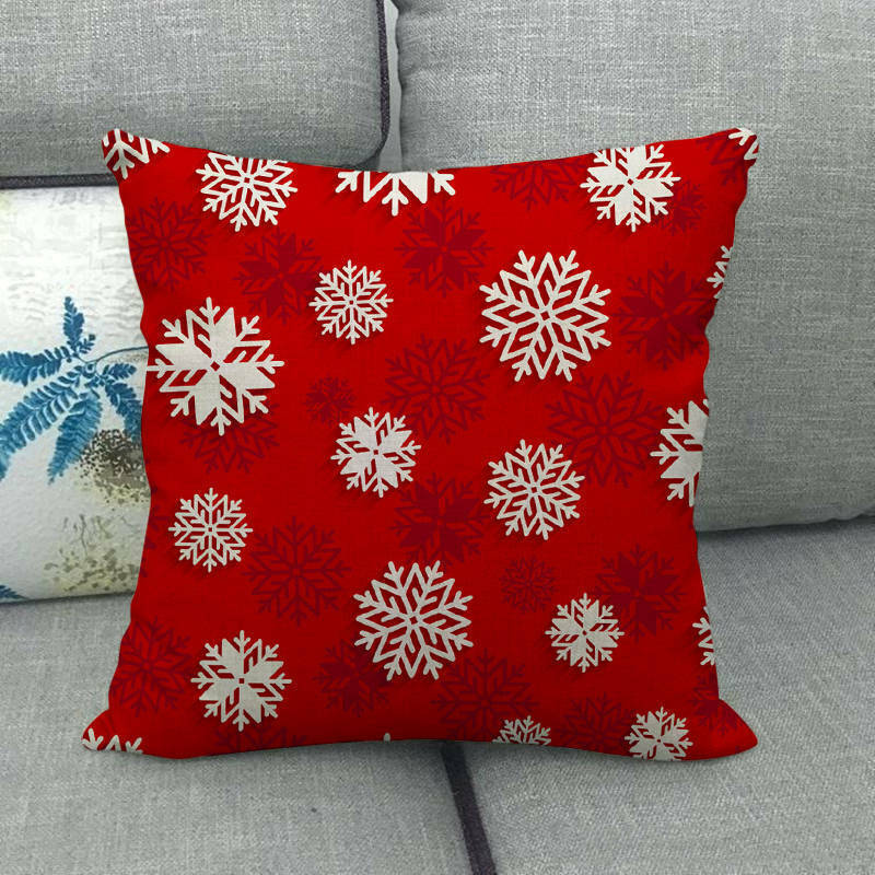 Pillow Cover Cotton Linen Christmas Print Stain-Resistant Hidden Zipper