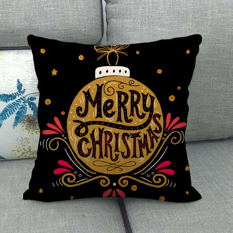 Pillow Cover Cotton Linen Christmas Print Stain-Resistant Hidden Zipper
