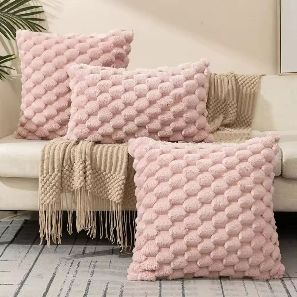 Pillow Cover Plush 3D Grid Texture Machine Washable