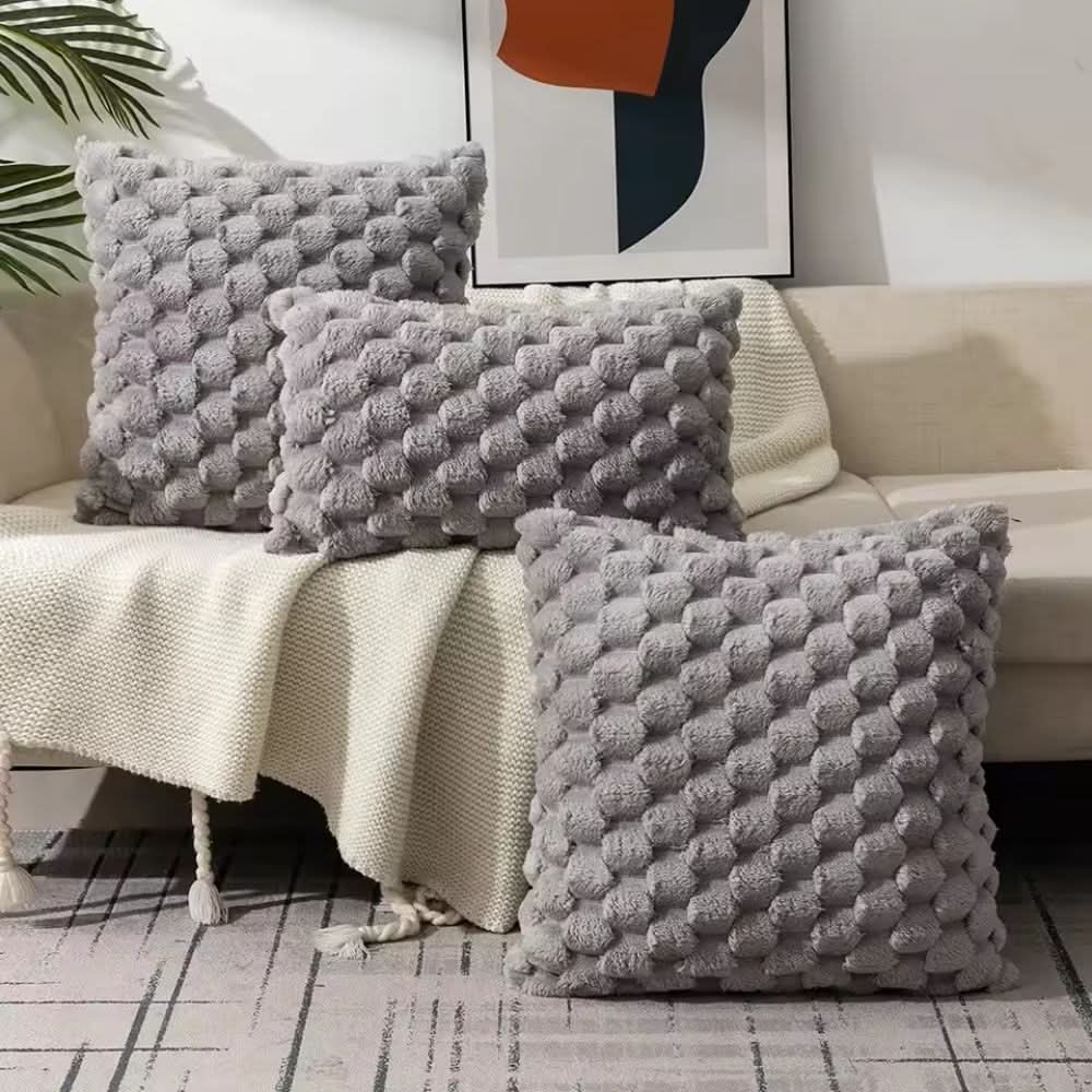Pillow Cover Plush 3D Grid Texture Machine Washable
