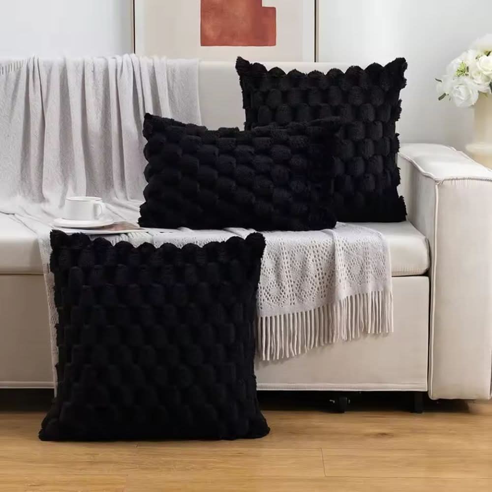 Pillow Cover Plush 3D Grid Texture Machine Washable