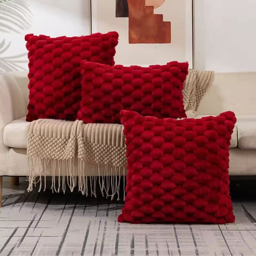 Pillow Cover Plush 3D Grid Texture Machine Washable
