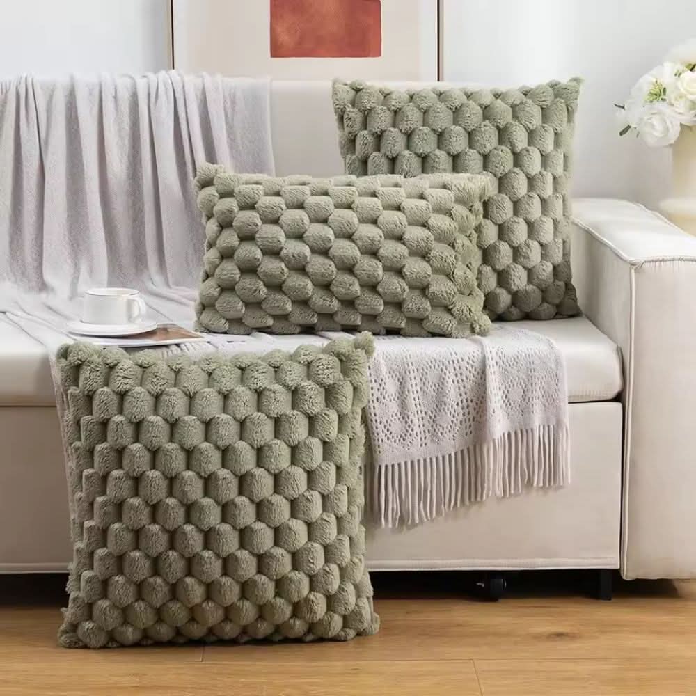 Pillow Cover Plush 3D Grid Texture Machine Washable