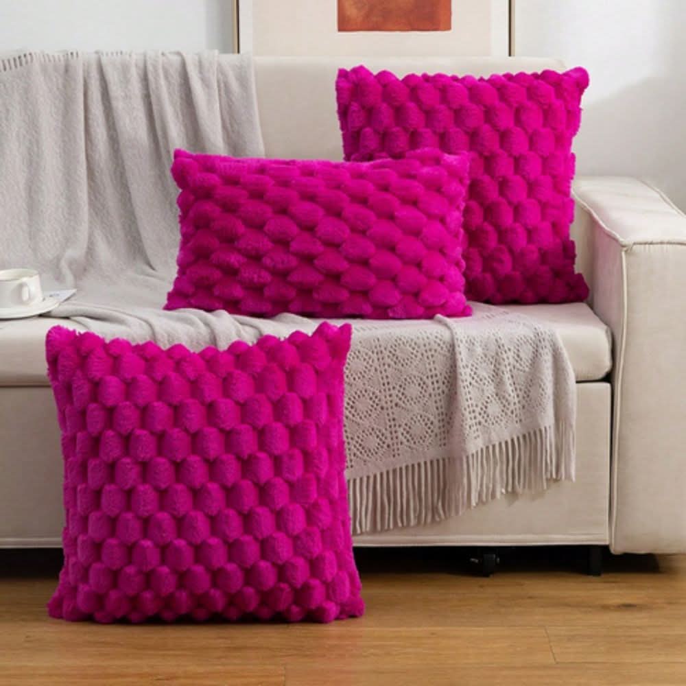 Pillow Cover Plush 3D Grid Texture Machine Washable