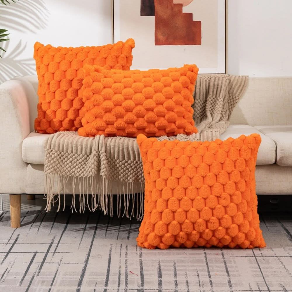 Pillow Cover Plush 3D Grid Texture Machine Washable