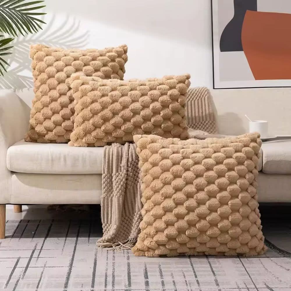 Pillow Cover Plush 3D Grid Texture Machine Washable
