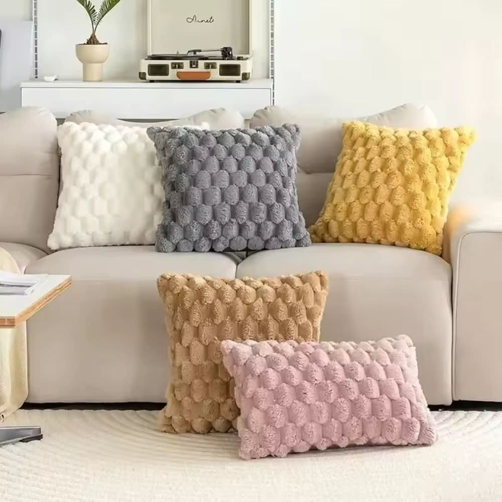 Pillow Cover Plush 3D Grid Texture Machine Washable