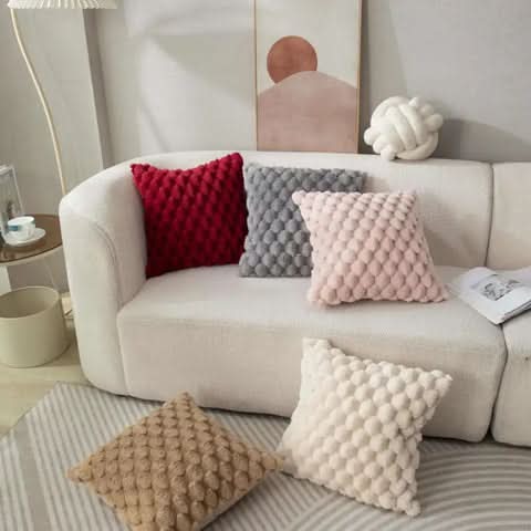 Pillow Cover Plush 3D Grid Texture Machine Washable