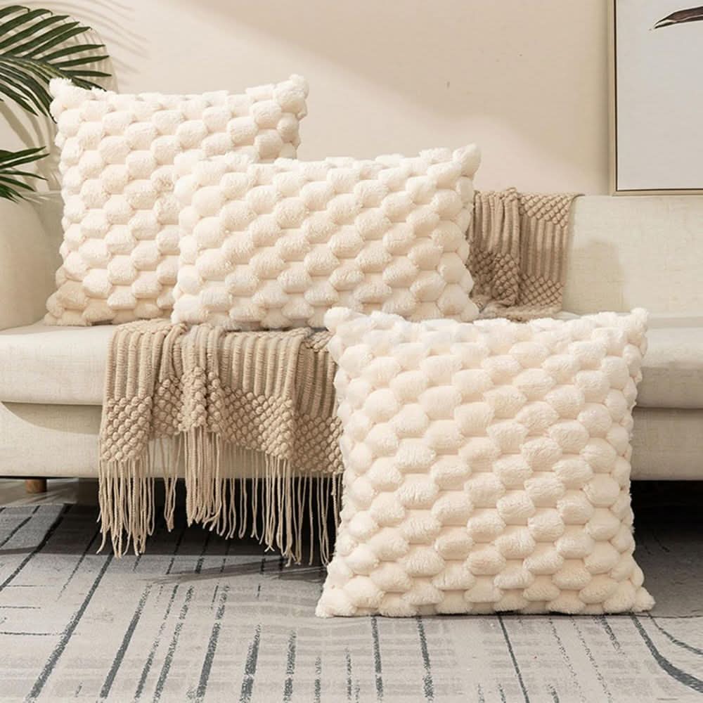 Pillow Cover Plush 3D Grid Texture Machine Washable