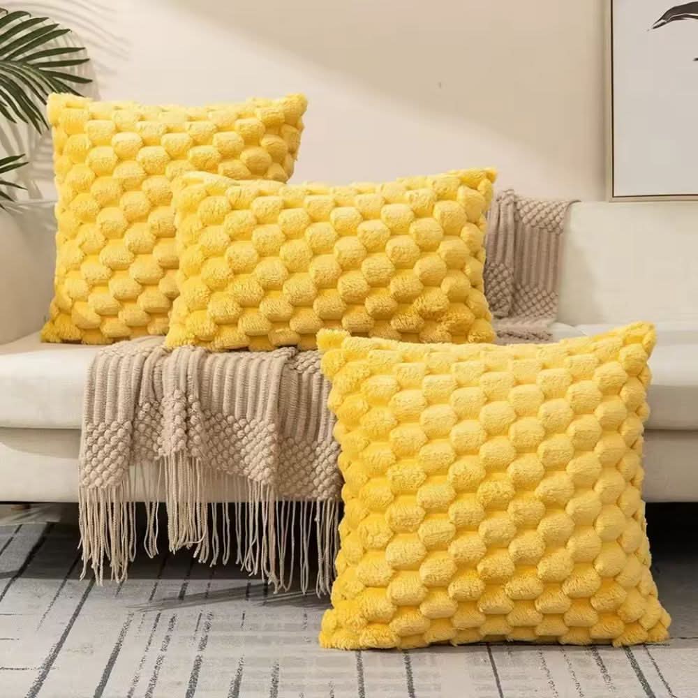 Pillow Cover Plush 3D Grid Texture Machine Washable