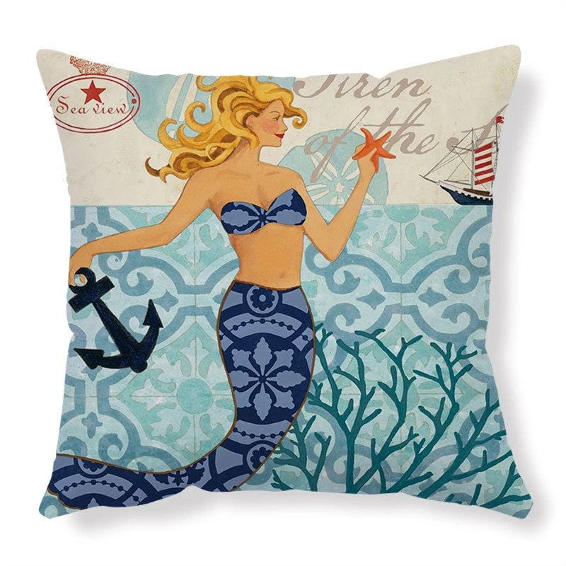 Pillow Covers Marine Print Set of 4 Fade-Resistant
