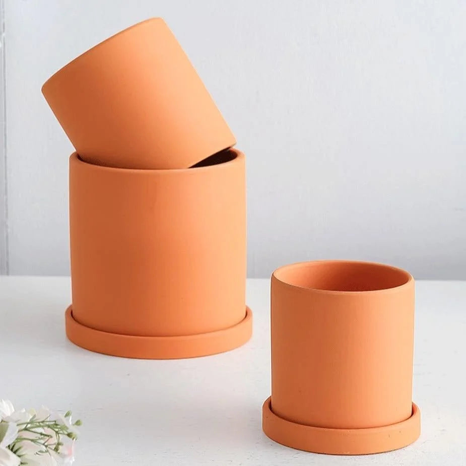 Plant Pot Ceramic Matte Glazed With Drainage Hole & Saucer