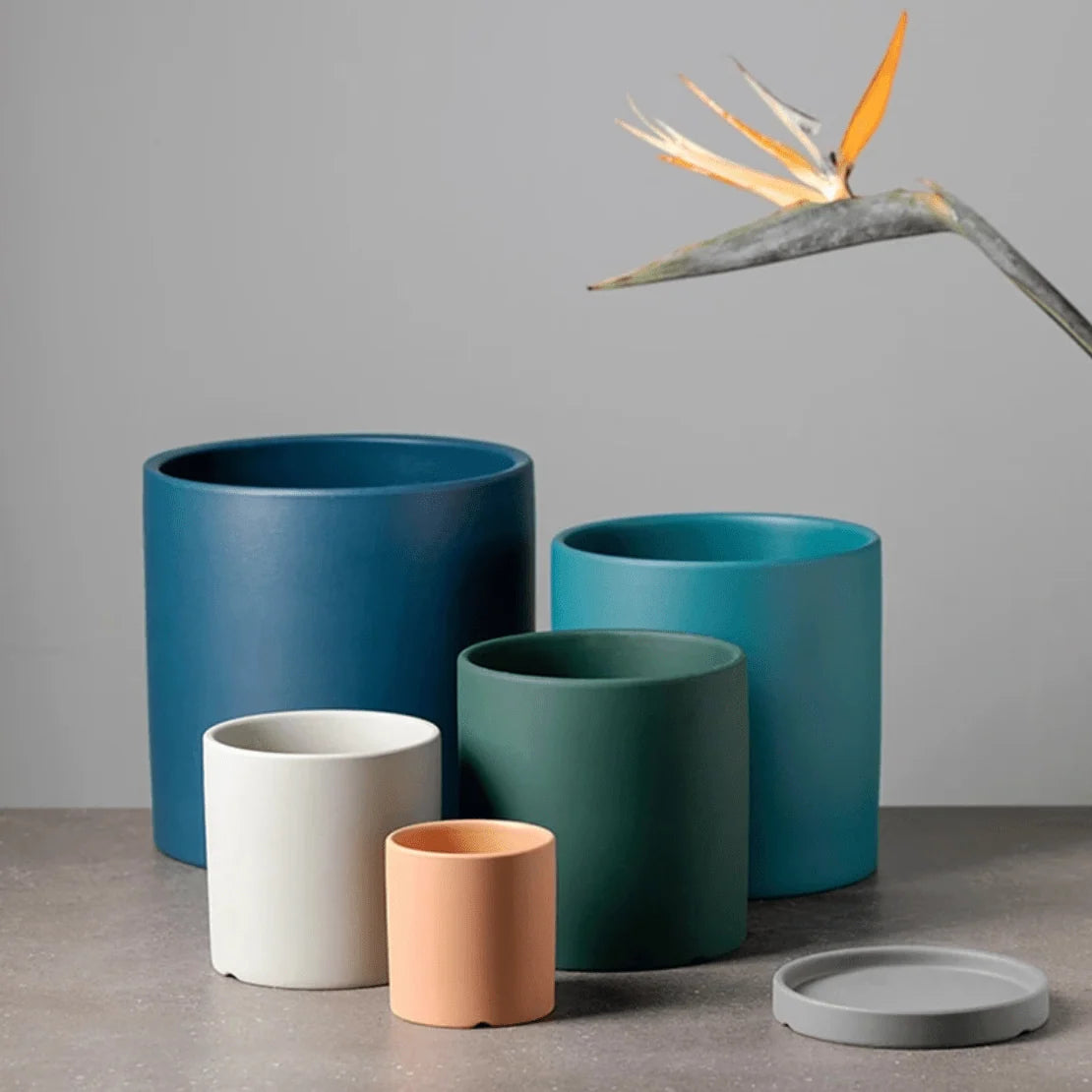 Plant Pot Ceramic Matte Glazed With Drainage Hole & Saucer