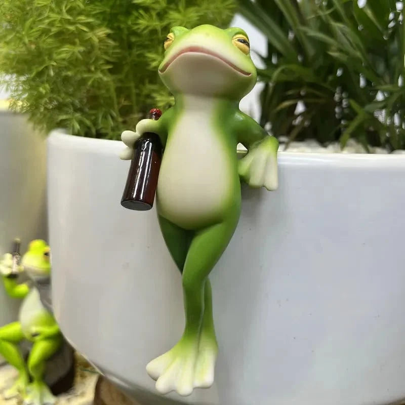 Plant Pot Hanger Frog Figurine Resin Pot-Rim Decor