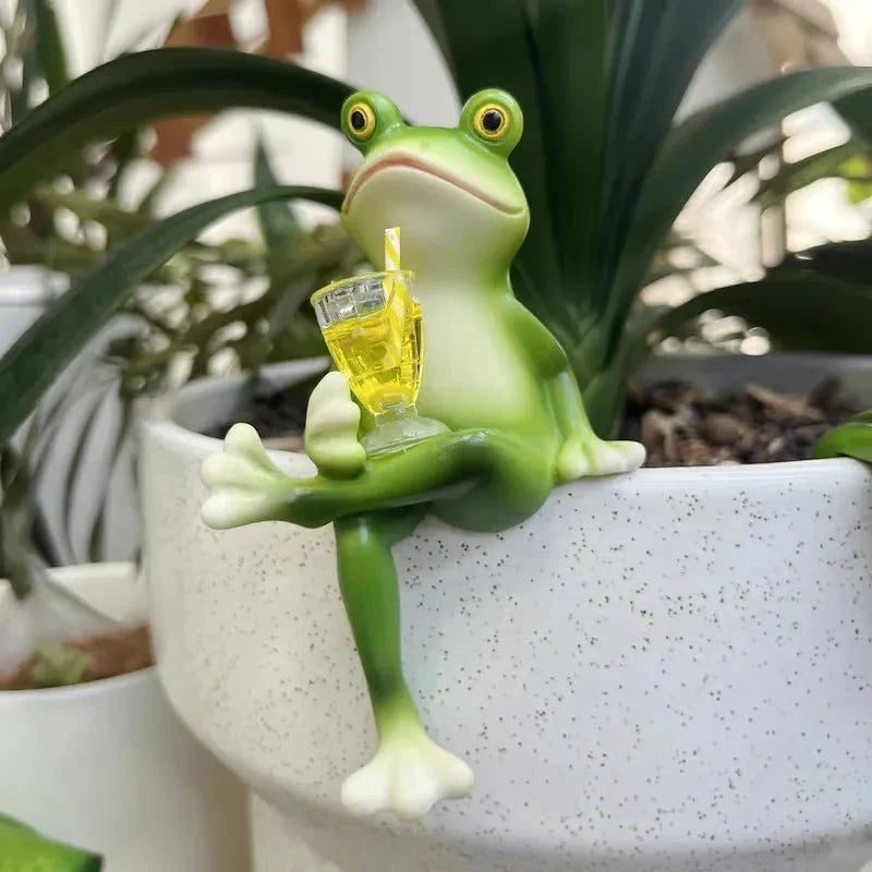 Plant Pot Hanger Frog Figurine Resin Pot-Rim Decor