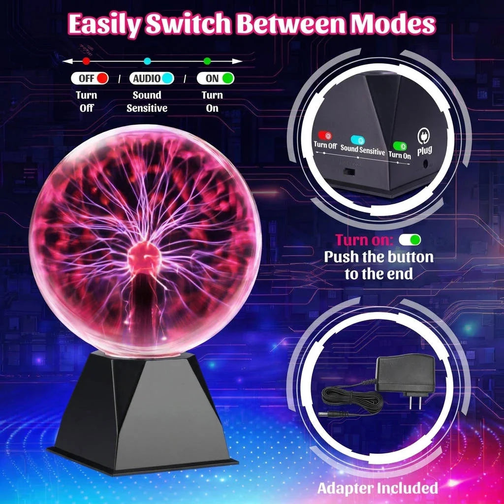 Plasma Globe Touch & Sound Reactive 8-Inch Glass Sphere